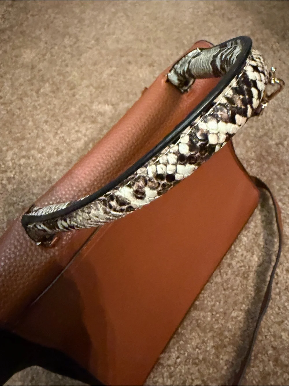 Steve Madden Brown Faux-Snakeskin Accent Satchel